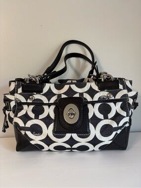 Coach Peyton Black White Op Art Signature Carryall Satchel Tote Bag 14515 Y2K